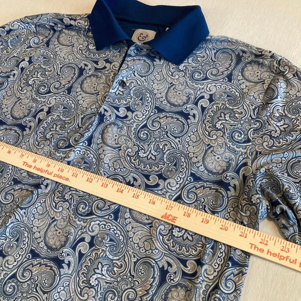 Kilburne & Finch Mens XL Paisley Polo‎ Shirt Blue Short Sleeve Stretch Golf Top